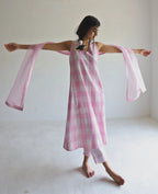 Tannu Dress in Pink Jamdani Lungi Checks