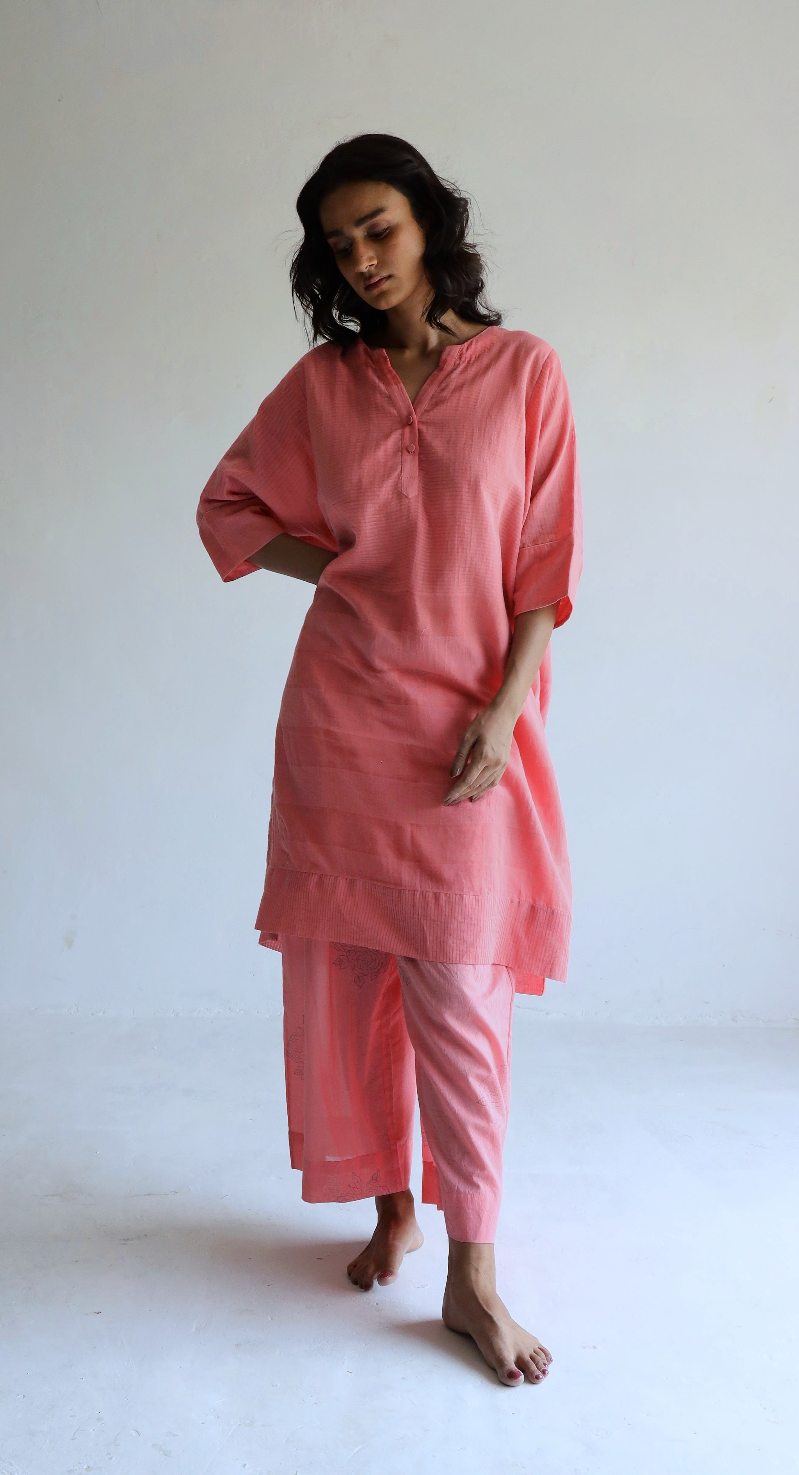 Kaftan in Watermelon Pink Silk Muslin with Palazzo