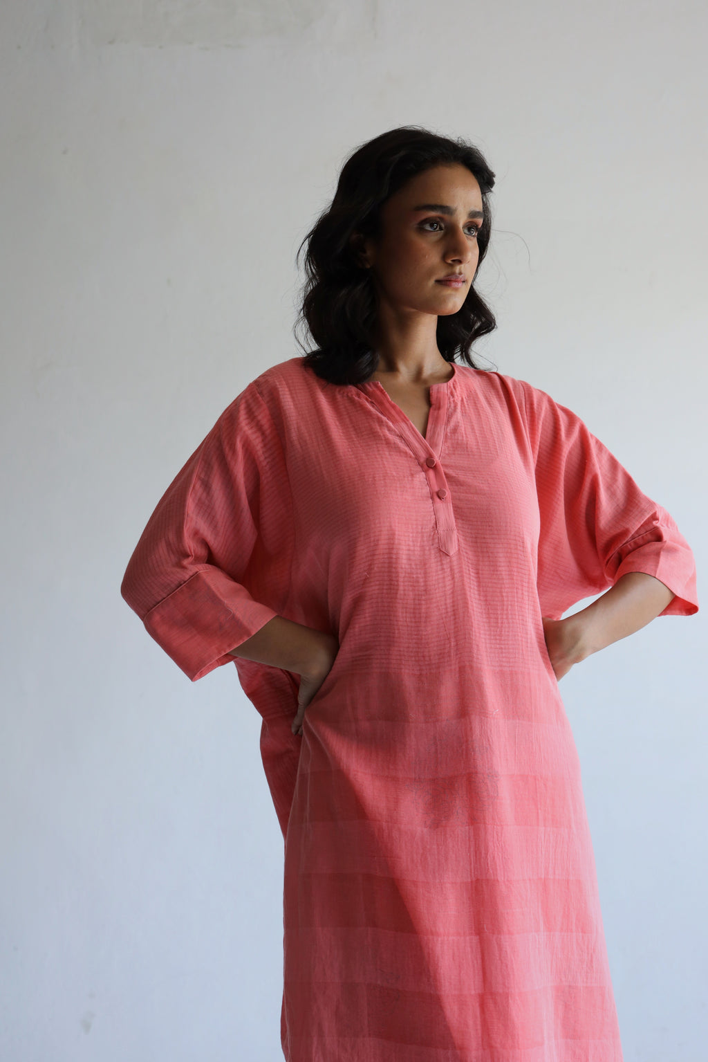 Kaftan in Watermelon Pink Silk Muslin with Palazzo