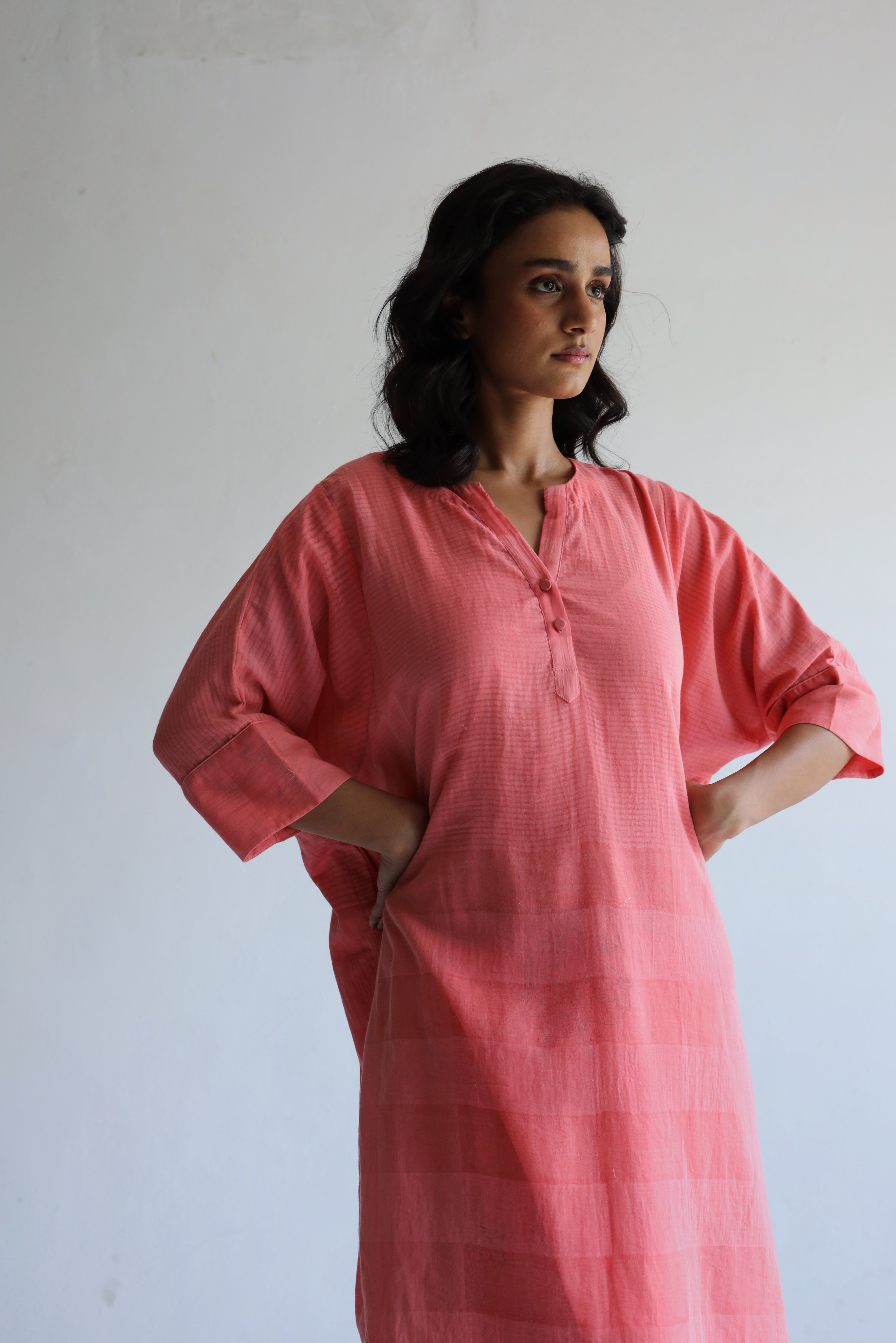 Kaftan in Watermelon Pink Silk Muslin with Palazzo