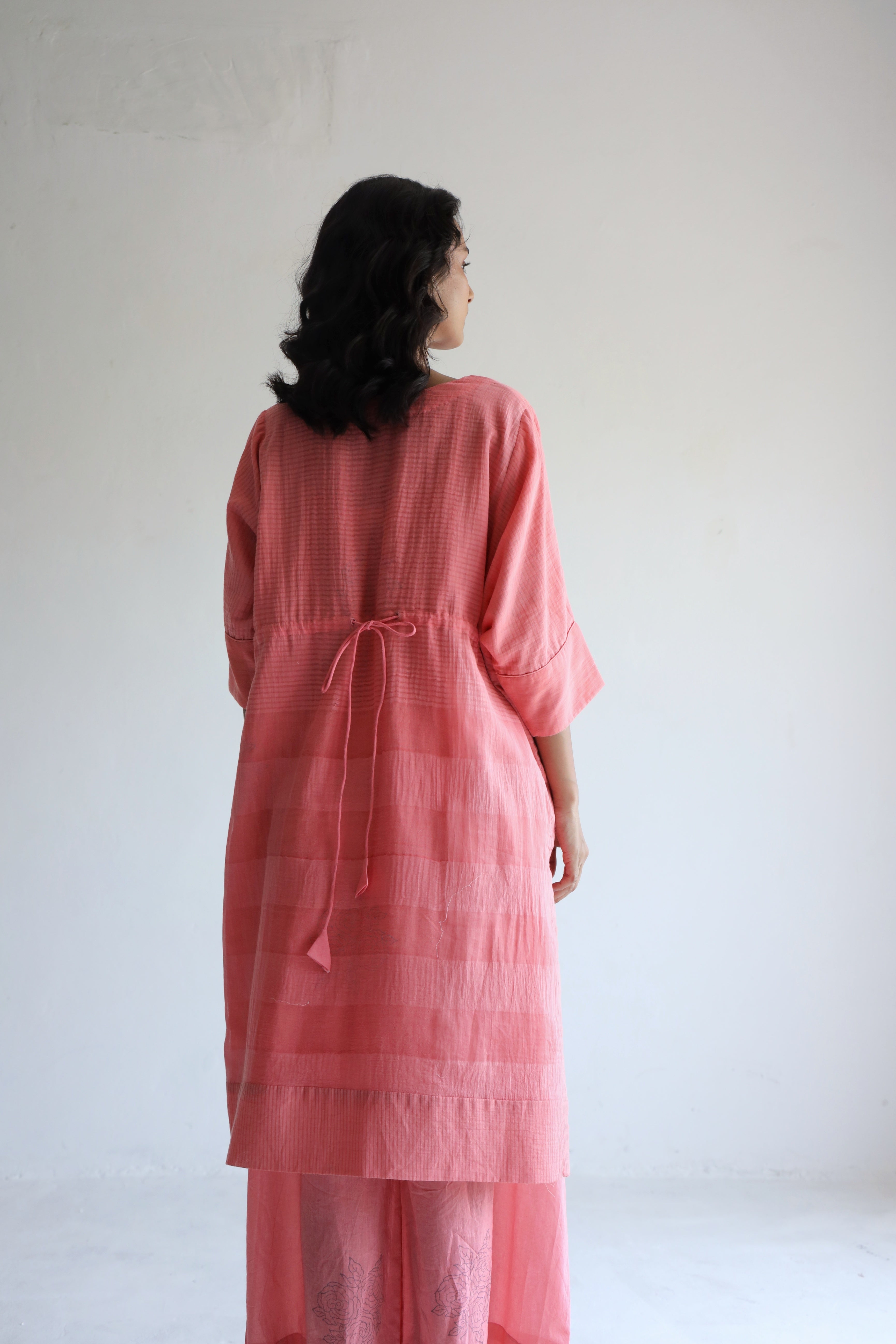 Kaftan in Watermelon Pink Silk Muslin with Palazzo