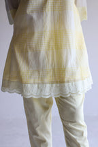 Mini Kurta In Kesar Yellow Jamdani Grid Checks With Pants