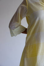 Mini Kurta In Kesar Yellow Jamdani Grid Checks With Pants