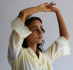 Mini Kurta In Kesar Yellow Jamdani Grid Checks With Pants