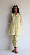 Mini Kurta In Kesar Yellow Jamdani Grid Checks With Pants