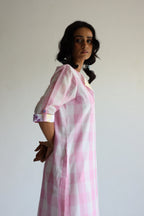 HK Kurta In Pink Jamdani Lungi Checks With Pants