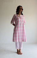HK Kurta In Pink Jamdani Lungi Checks With Pants