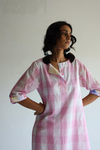 HK Kurta In Pink Jamdani Lungi Checks With Pants
