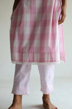 HK Kurta In Pink Jamdani Lungi Checks With Pants