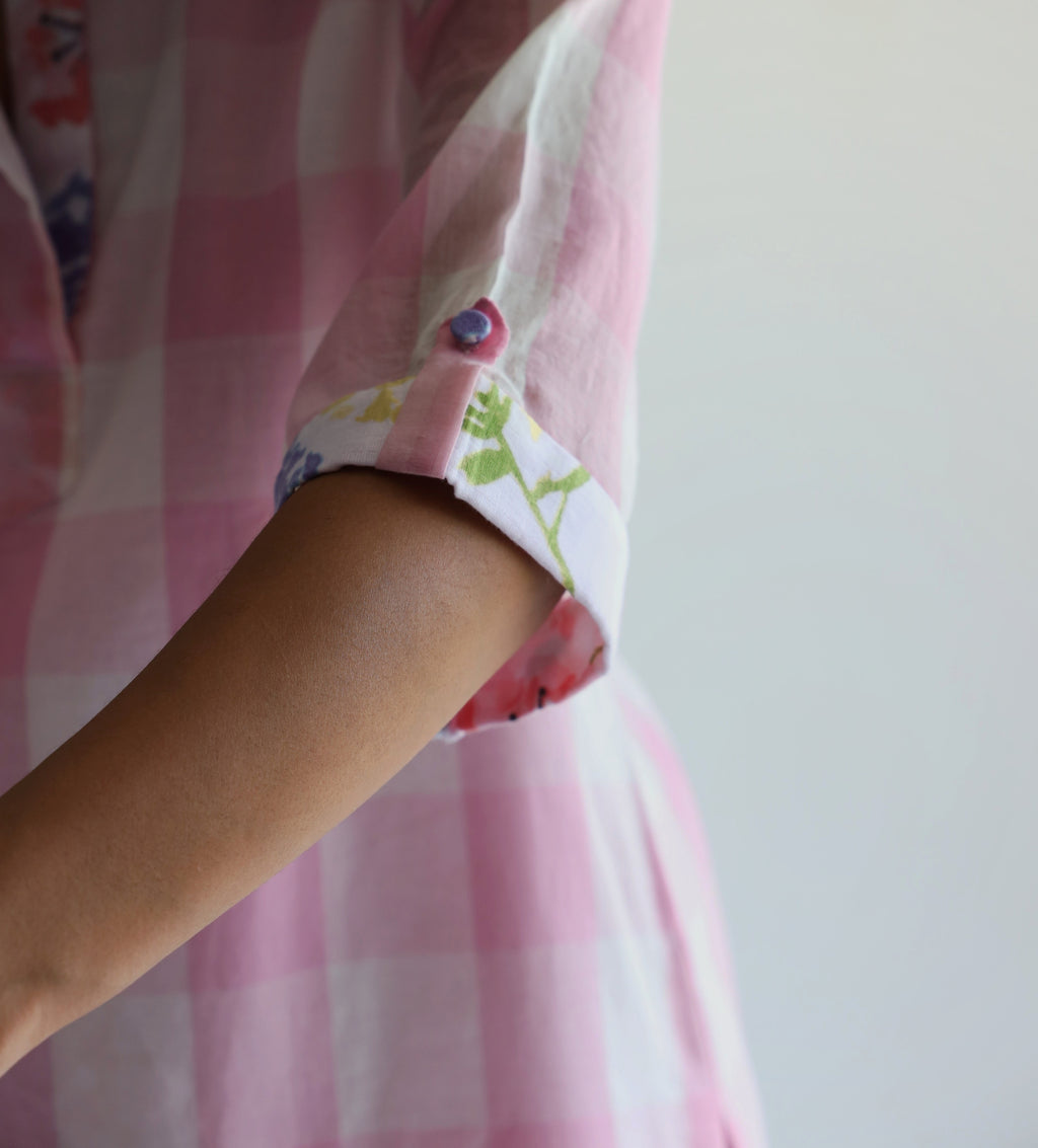 HK Kurta In Pink Jamdani Lungi Checks With Pants