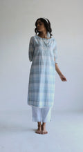 HK Kurta in Blue Jamdani Lungi Checks with Pants