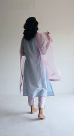 Tannu Kurta in Ice Blue Jamdani Micro Checks with Pants
