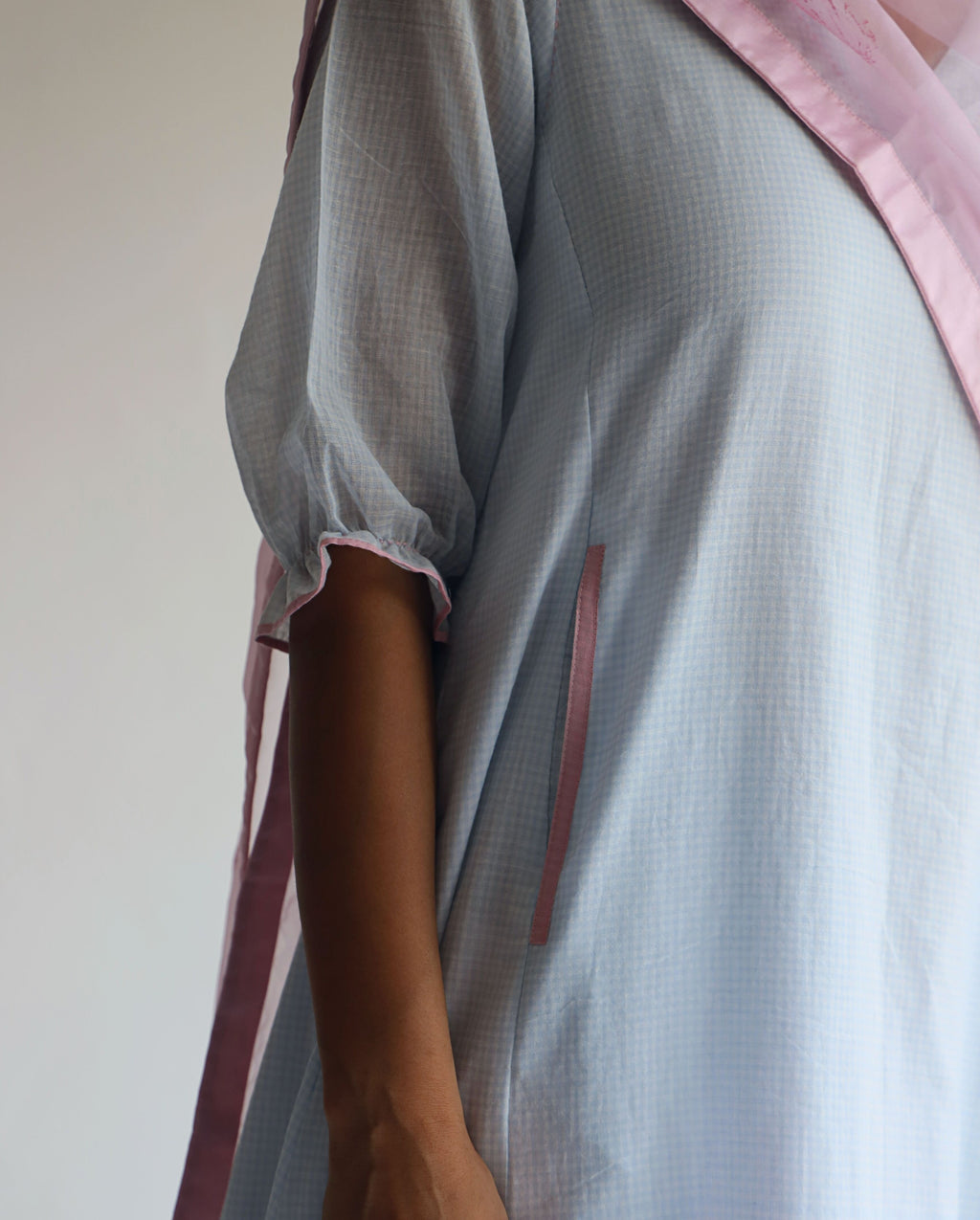 Tannu Kurta in Ice Blue Jamdani Micro Checks with Pants
