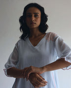 Tannu Kurta in Ice Blue Jamdani Micro Checks with Pants