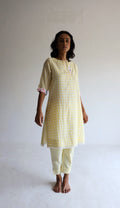 HK Kurta in Kesar Yellow Jamdani Gamcha Checks with Pants