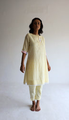 HK Kurta in Kesar Yellow Jamdani Gamcha Checks with Pants