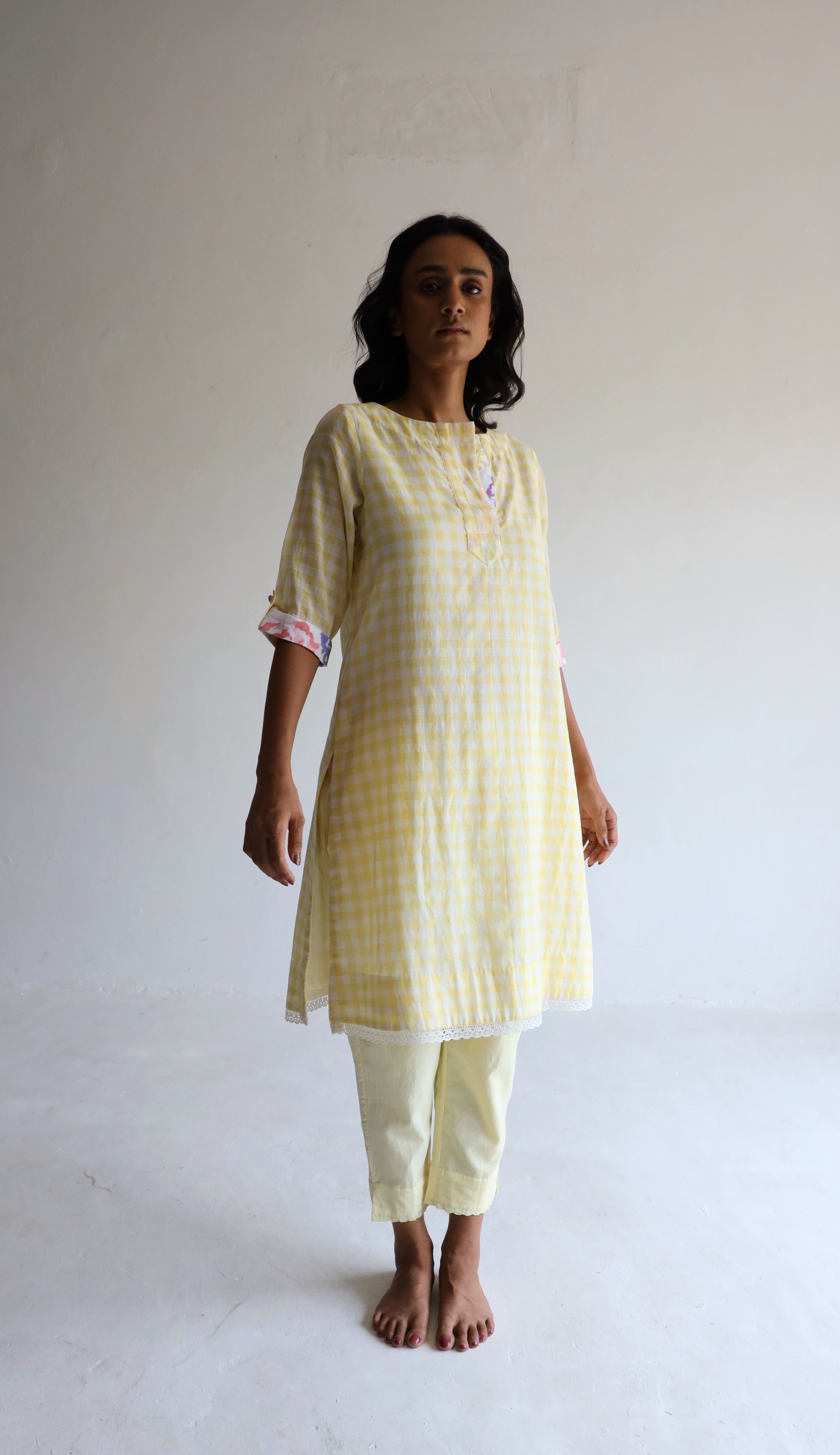 HK Kurta in Kesar Yellow Jamdani Gamcha Checks with Pants