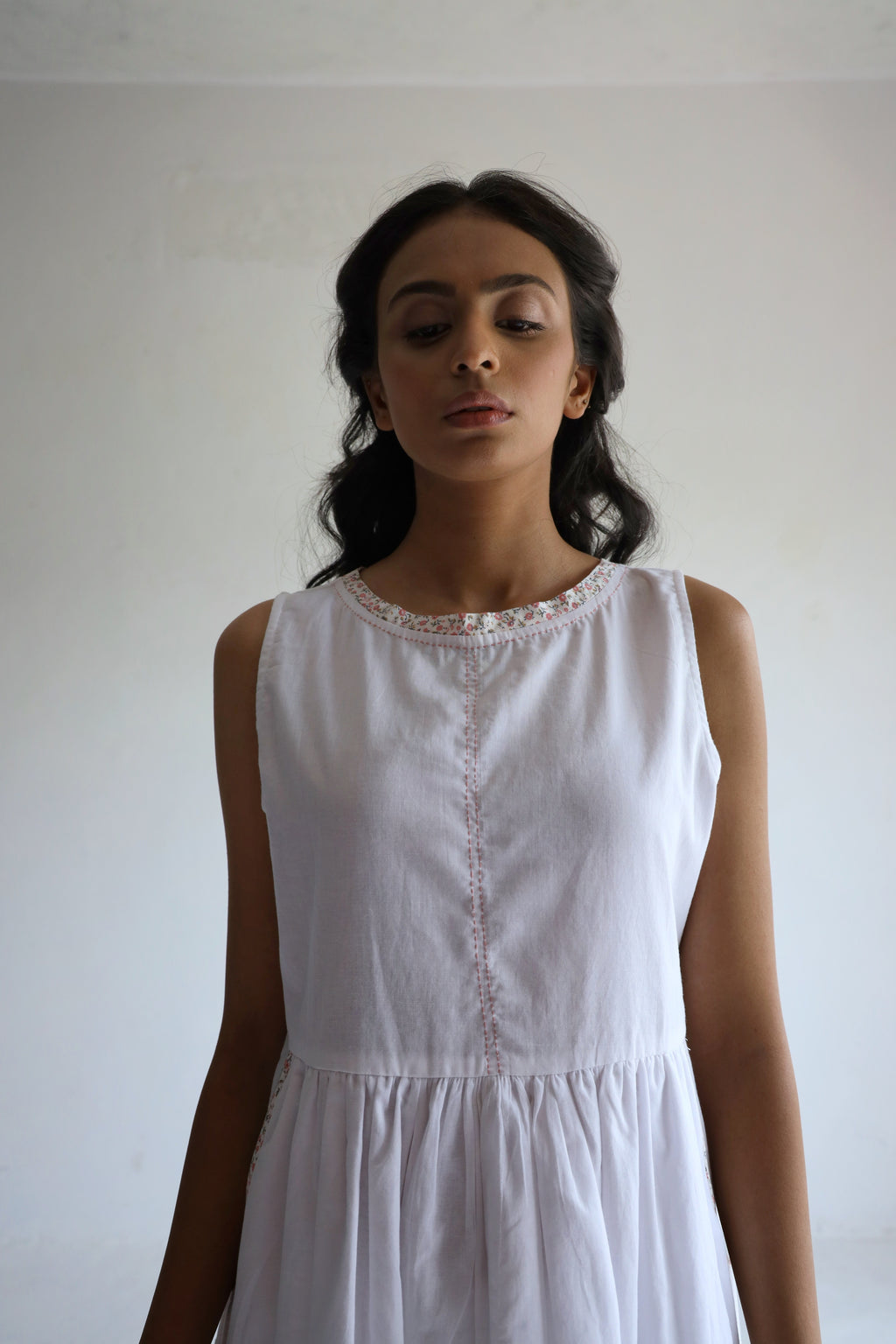 Sleeveless Ana Dress in White Bengal Handloom