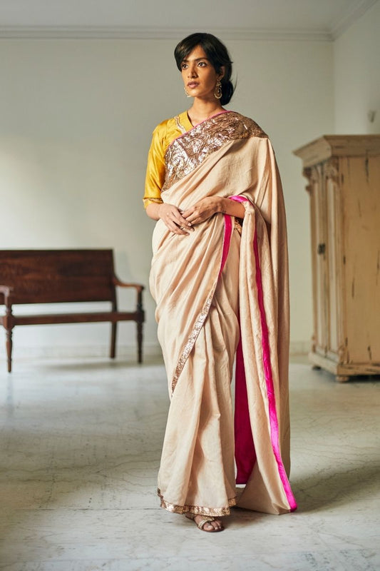 Jaipur Sari In Warm Chai Beige Chanderi