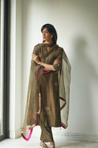 Full size Dupatta In Moss Printed Organza