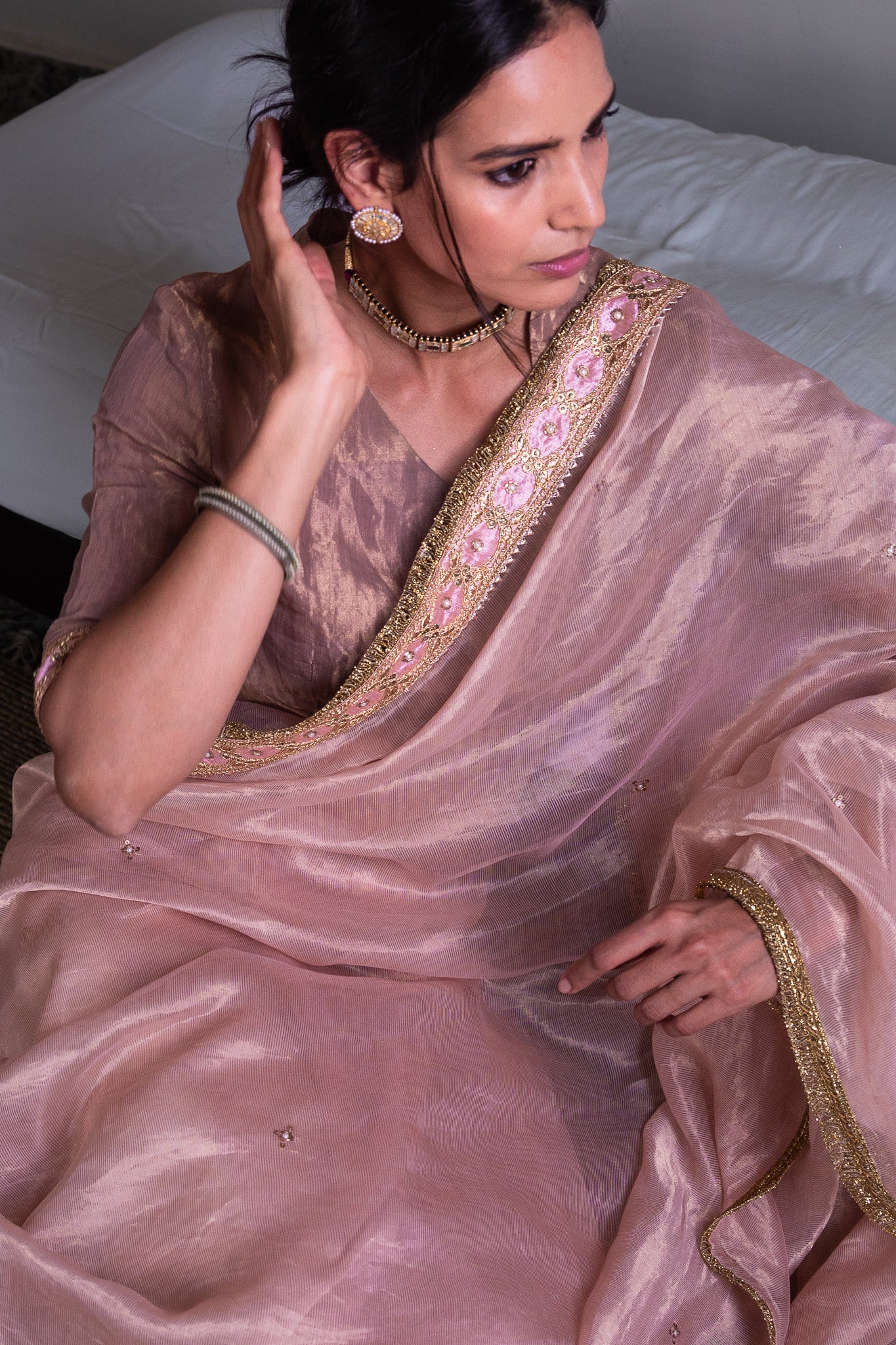 Nina Blouse in Blush pink Handloom Tissue
