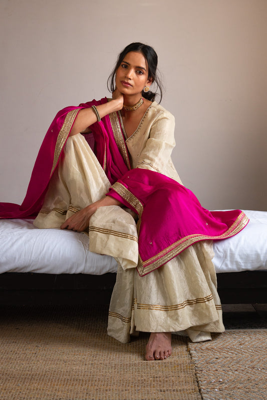 Dupatta in Hot Pink Silk Satin