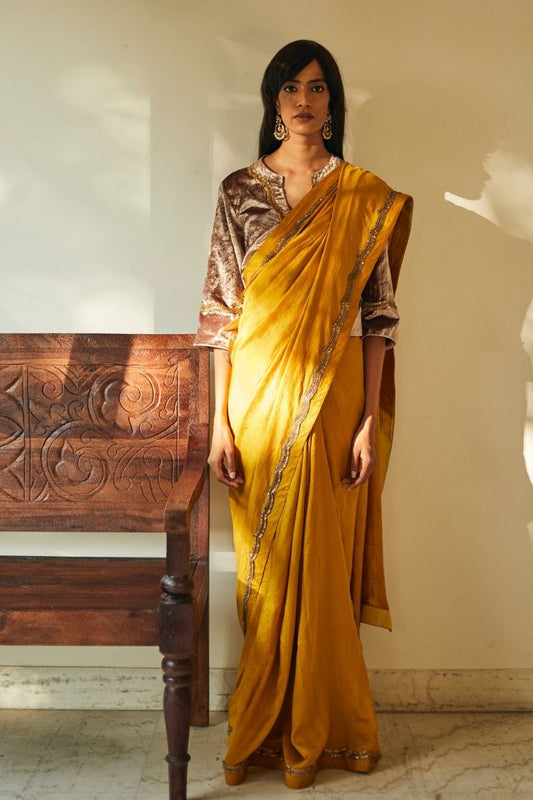 Manju Sari In Mustard Mulberry Silk