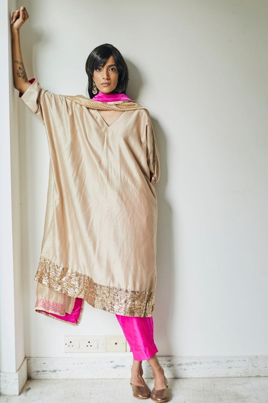 Black Poly Silk Solid Kurta with Pant and Dupatta – Janasya.com