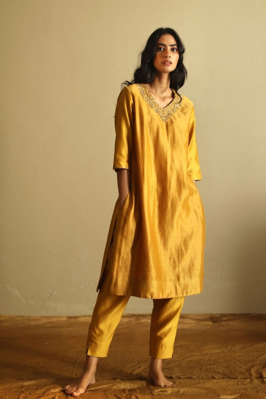 Noor Kurta In Ochre Chanderi With Pant