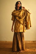 Mini Kurta Ochre Handloom Tissue With Sharara