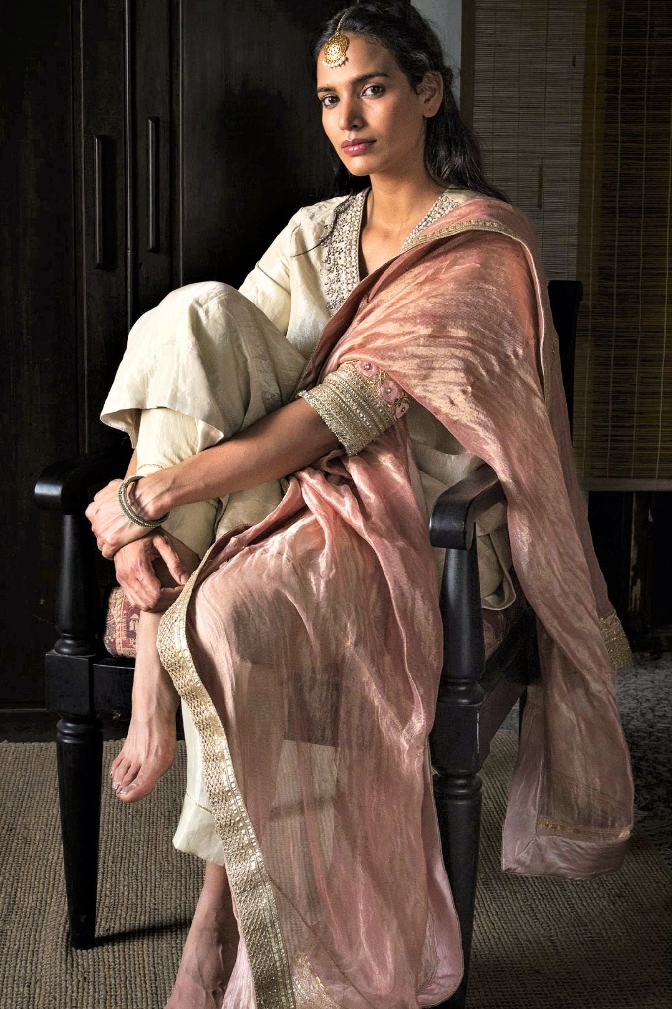 Noor Kurta in Ivory Handloom Tissue with Pants