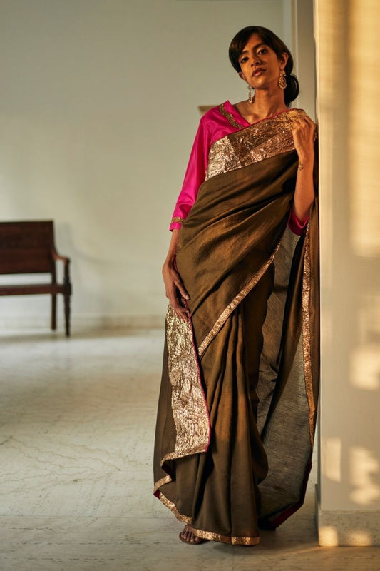 Jaipur Sari In Moss Chanderi