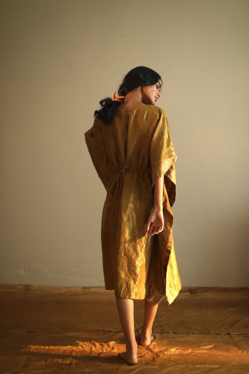 Kaftan In Antique Gold Handloom Tissue