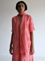 Anu Kurta Patchwork in Watermelon Pink Silk Muslin with Pants