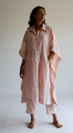Kaftan Shirt in Gulab Pink Block Print Muslin