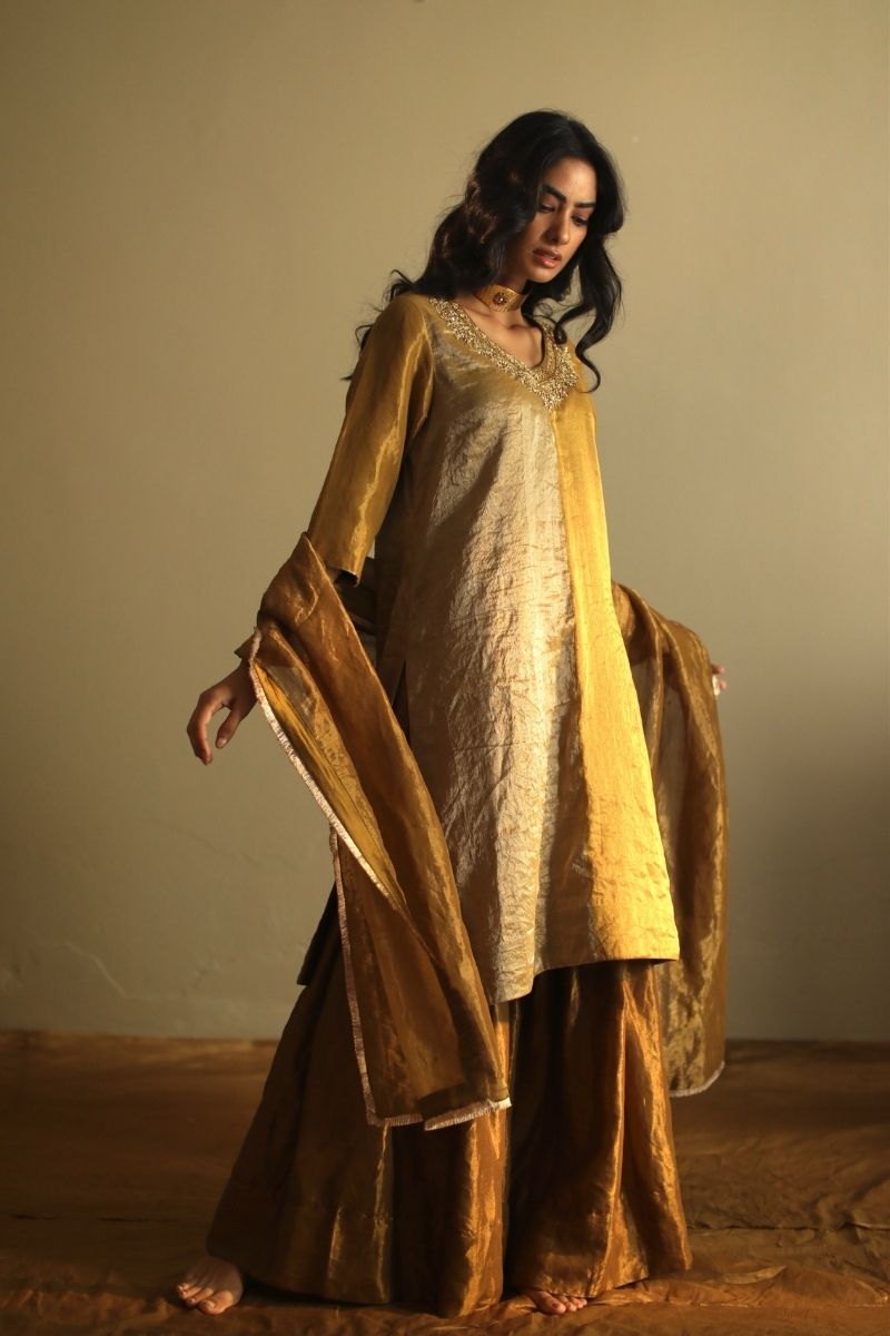 Noor Kurta In Antique Gold Handloom Tissue With Sharara