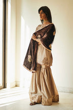 Mini Kurta Warm Chai Beige block Printed Mulberry Silk w Sharara: 1 left!