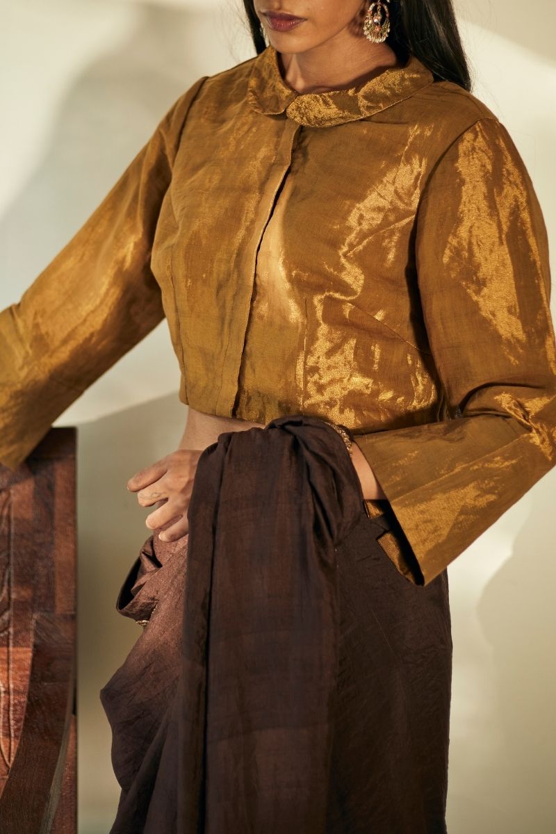 Madam Curie Blouse In Antique Gold Handloom Tissue