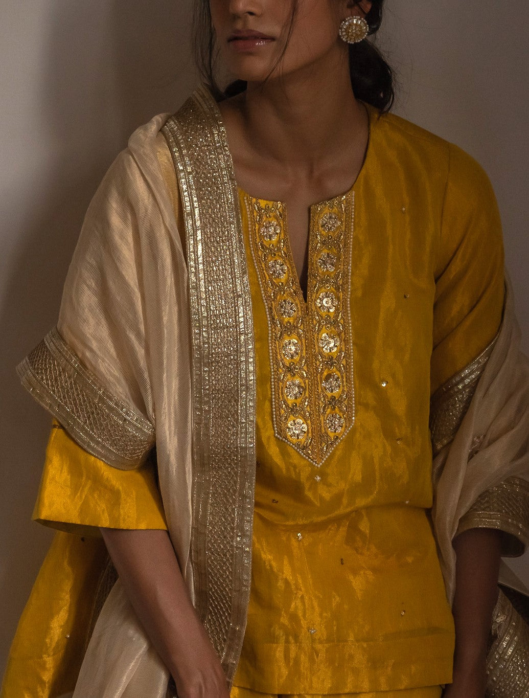 Dupatta in Ivory Handwoven Chanderi Silk with Tissue stripes