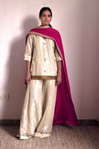 Mini V kurta in Ivory Handloom Tissue with garara