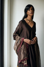 HL Kurta In Bark Brown Chanderi With Pants
