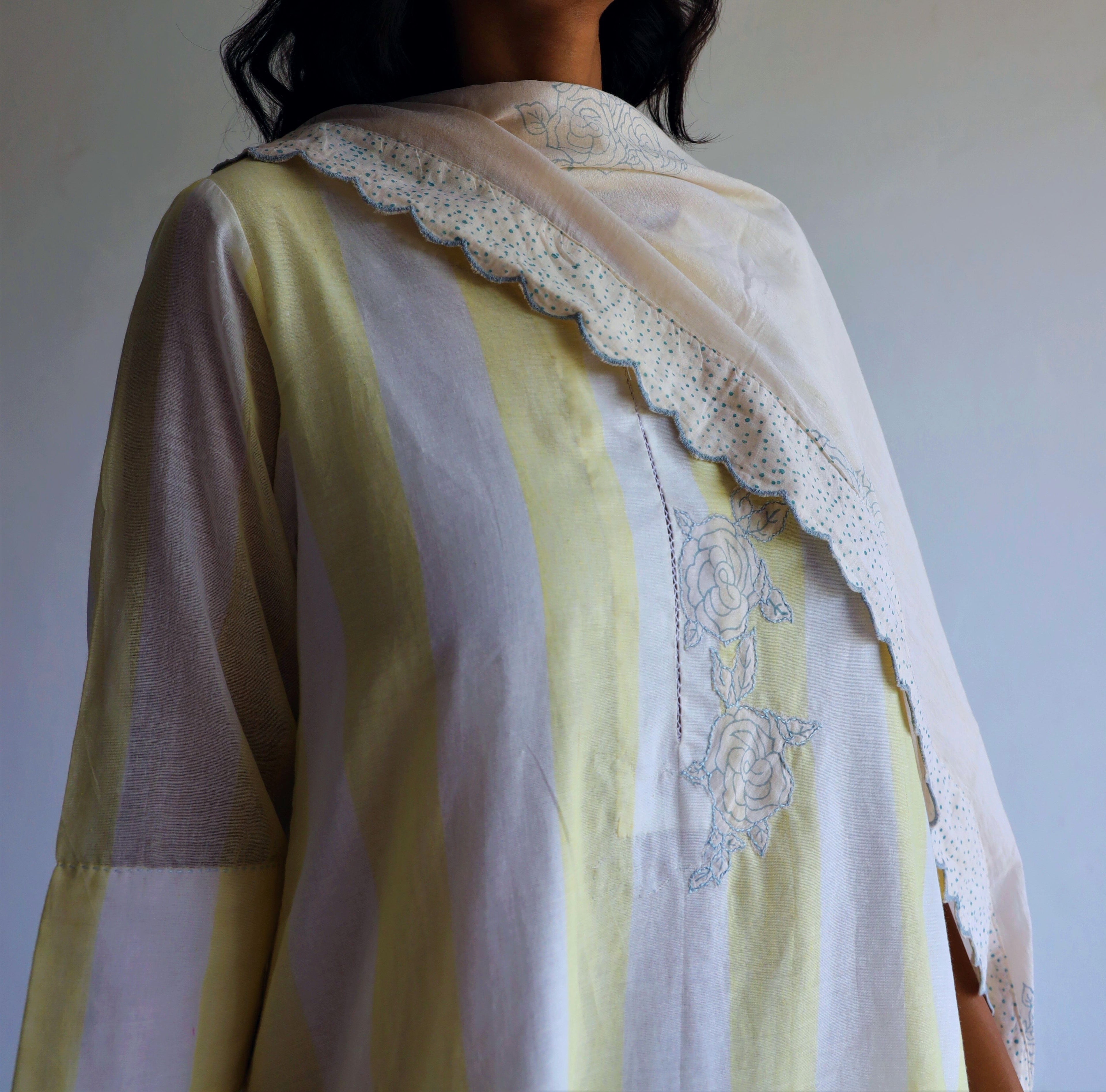 Saifi Kurta in Kesar Yellow Jamdani stripes with Pants