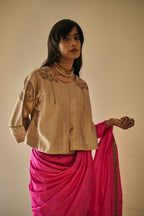 Reshma Blouse In Printed Warm Chai Beige Mulberry Silk