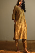 Saifi Kurta In Antique Gold Handloom Tissue With Pant