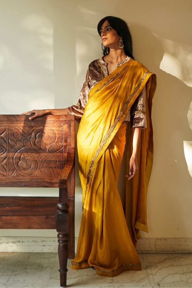 Manju Sari In Mustard Mulberry Silk