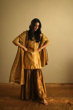 Mini Kurta Ochre Handloom Tissue With Sharara
