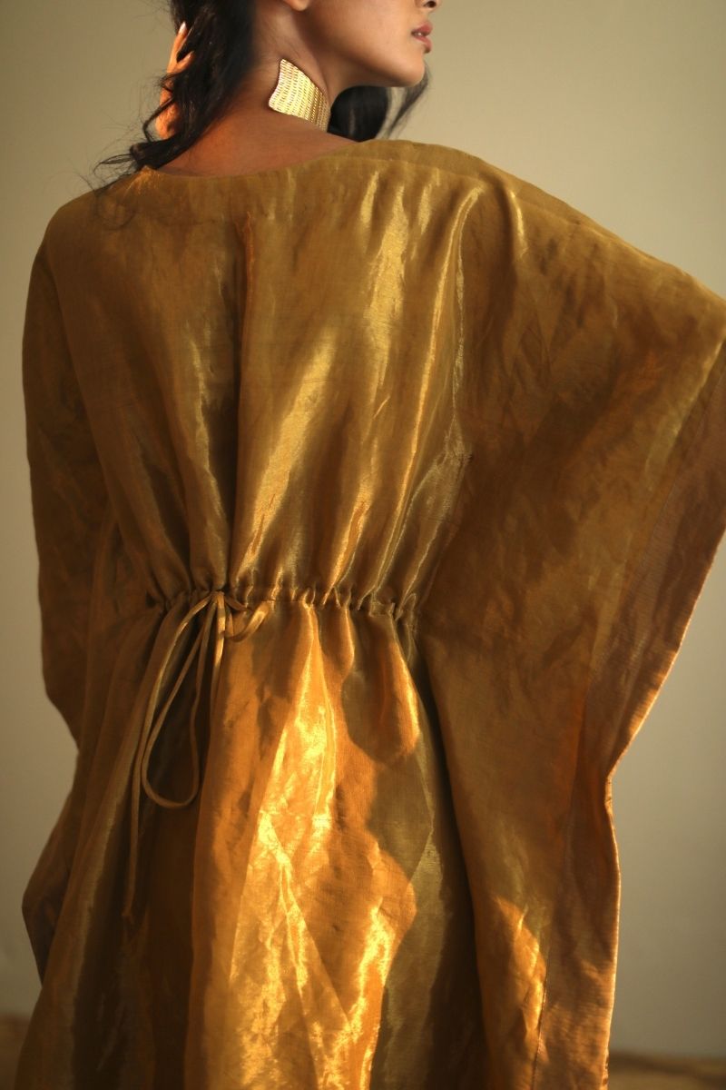 Kaftan In Antique Gold Handloom Tissue