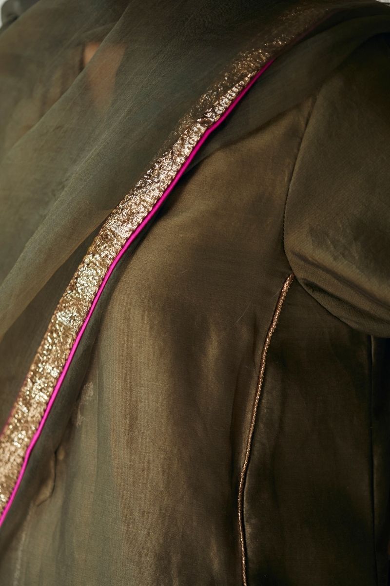 Full size Dupatta In Moss Printed Organza