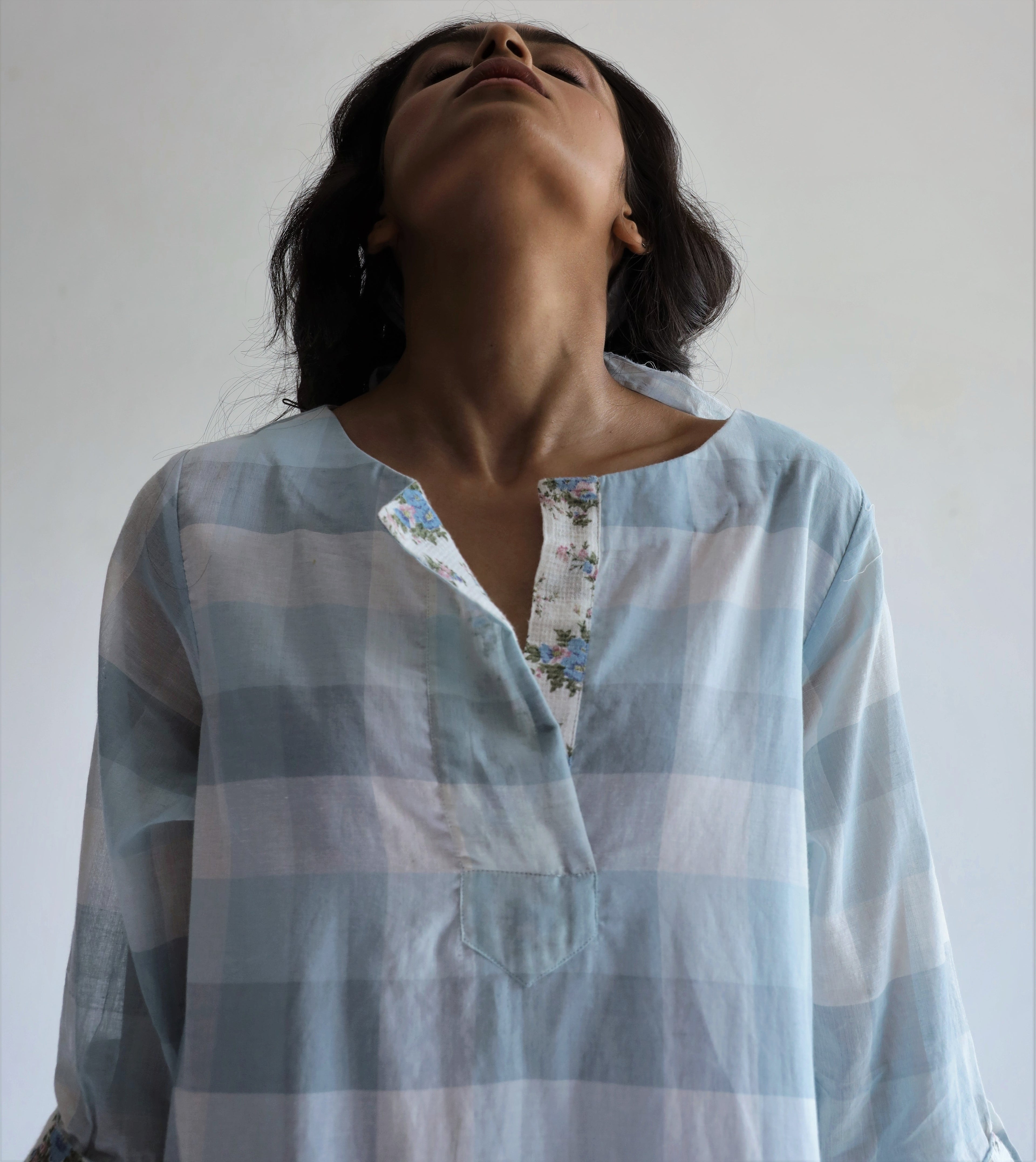 HK Kurta in Blue Jamdani Lungi Checks with Pants
