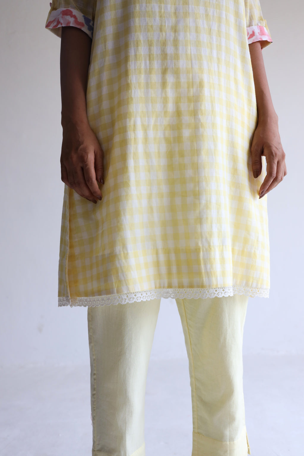 HK Kurta in Kesar Yellow Jamdani Gamcha Checks with Pants